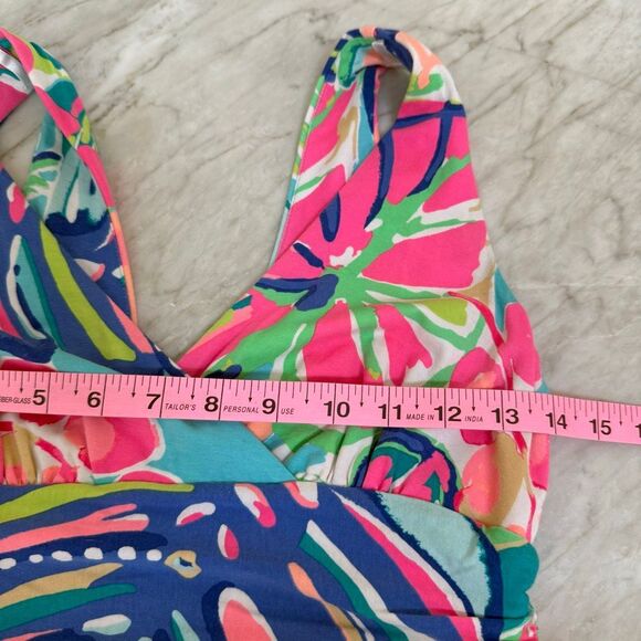 Lilly Pulitzer Sloane midi dress colorful floral leaf handkerchief hemline sz S - Picture 7 of 9